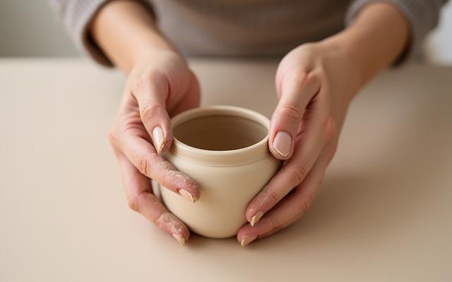 Ceramic artist hand-building a sculptural vase